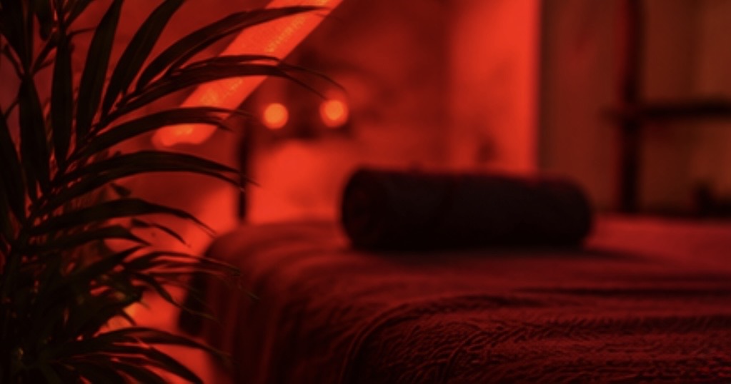 Close-up of a rolled towel on the treatment bed